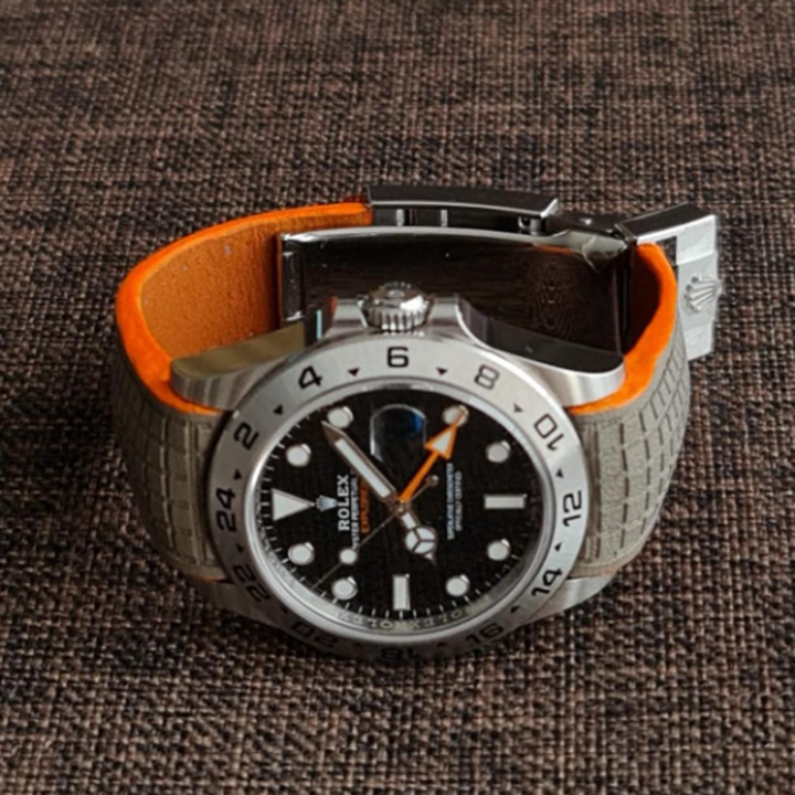 Rolex Straps -  Titanium Chessboard with Orange Edge Leather Strap For Rolex