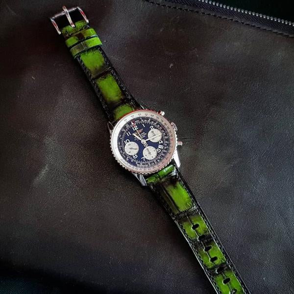 Breitling Straps - Croco Green Fire