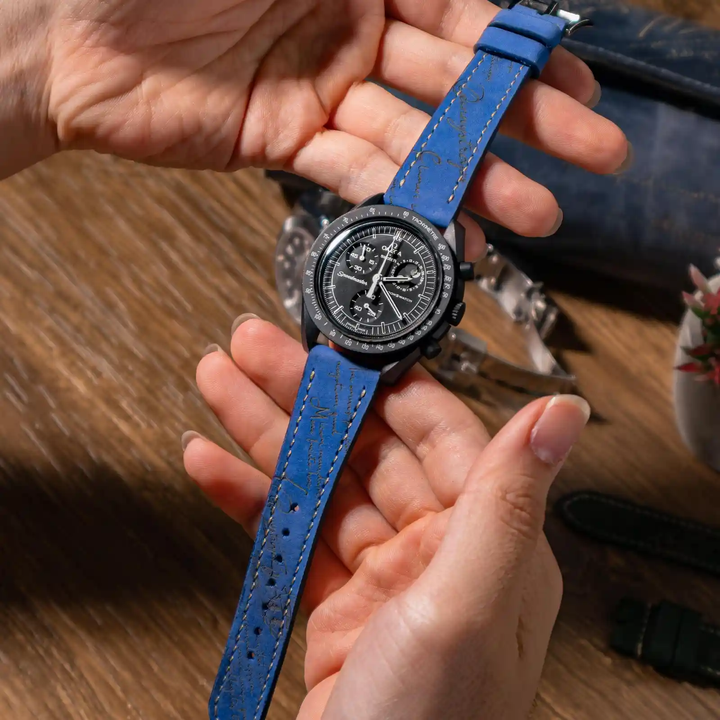 Omega Straps - Nubuck Blue Scritto