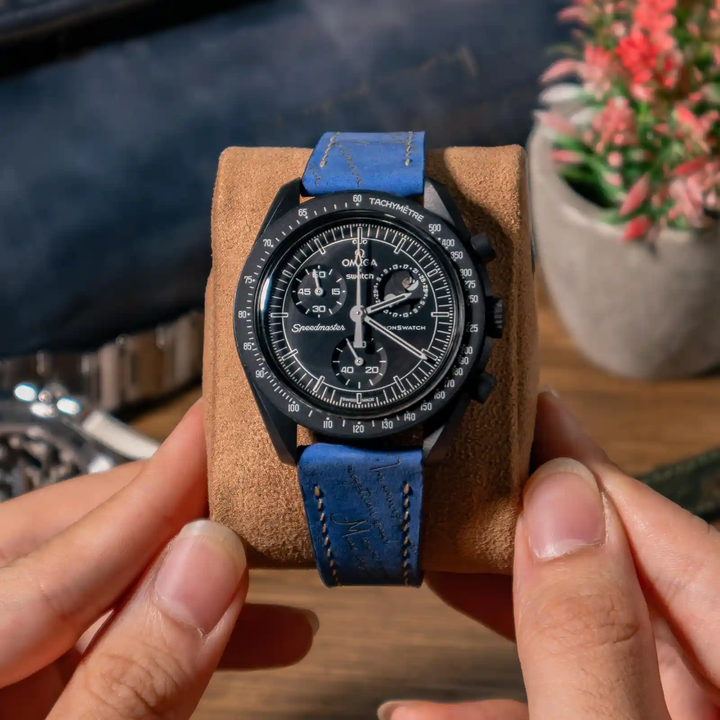 Omega Straps - Nubuck Blue Scritto