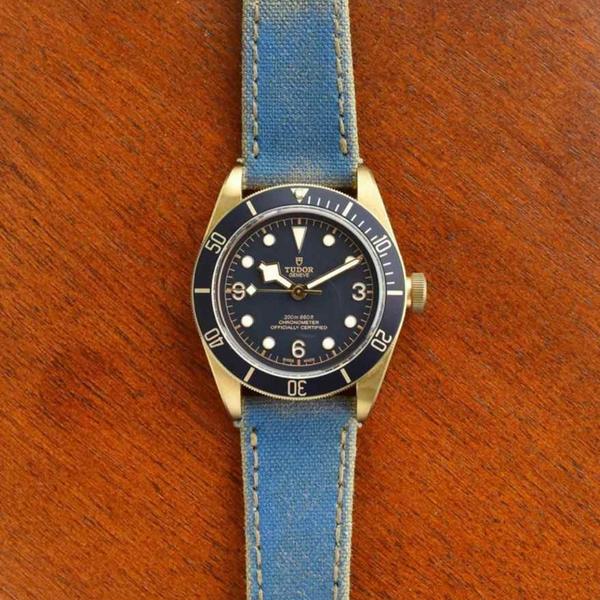 Tudor Straps - Two Tone Canvas Navy Blue-Beige