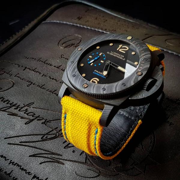 Panerai Submersible Straps - Yellow canvas velcro strap with Extreme Padded style