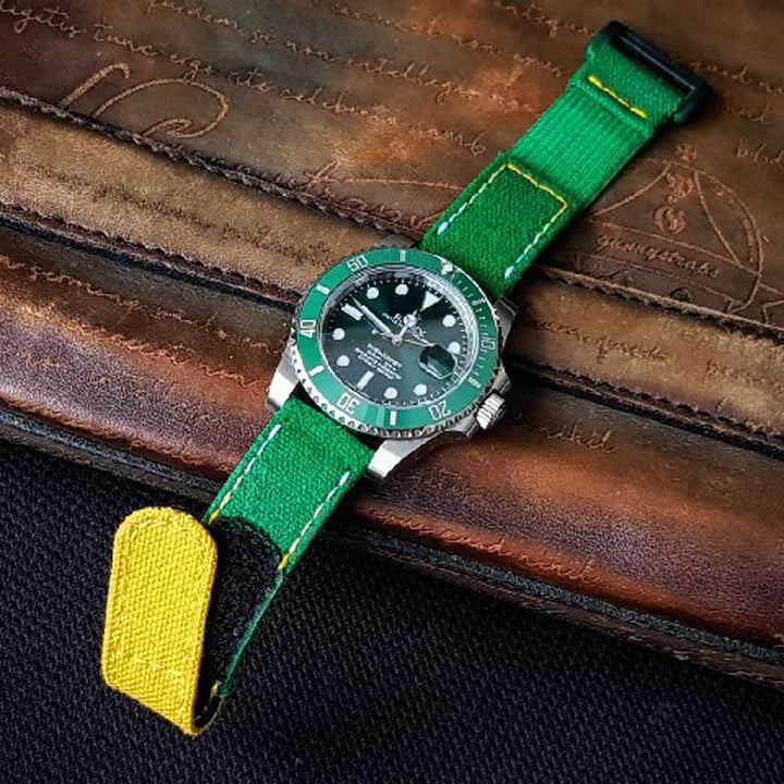 Rolex Straps -  Green Canvas with Yellow Velcro Flap