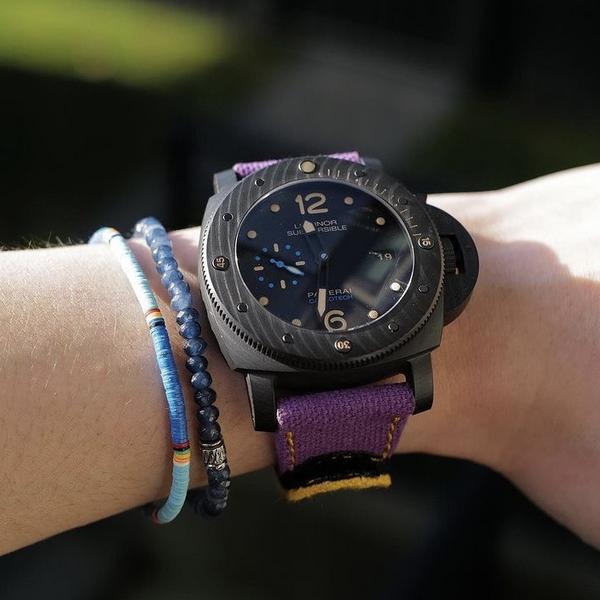 Panerai Submersible Straps - Violet Canvas with Yellow Velcro and Kolor