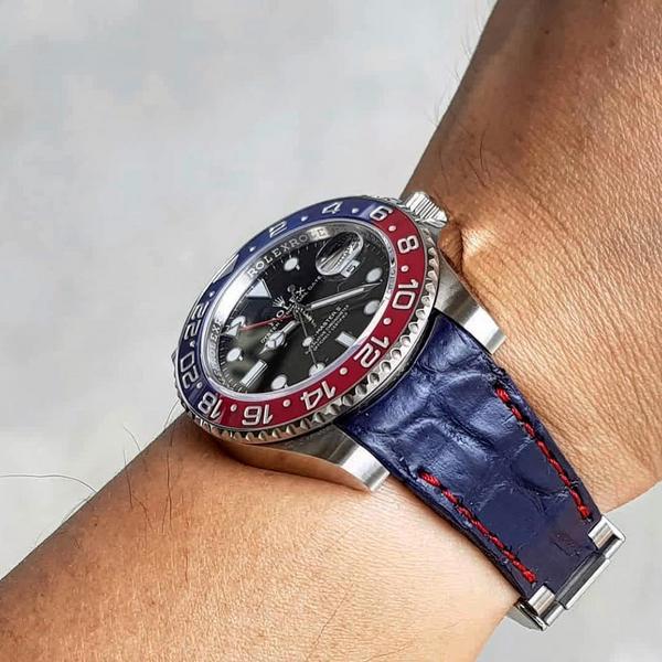 Rolex Strap Blue Pepsi Croco Curved End by GunnyStraps