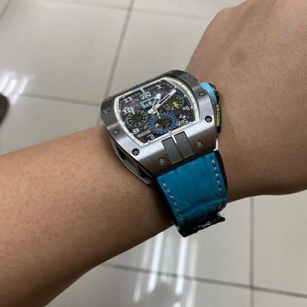 Richard Mille Straps Teal Blue Croco Velcro Gunny Strap