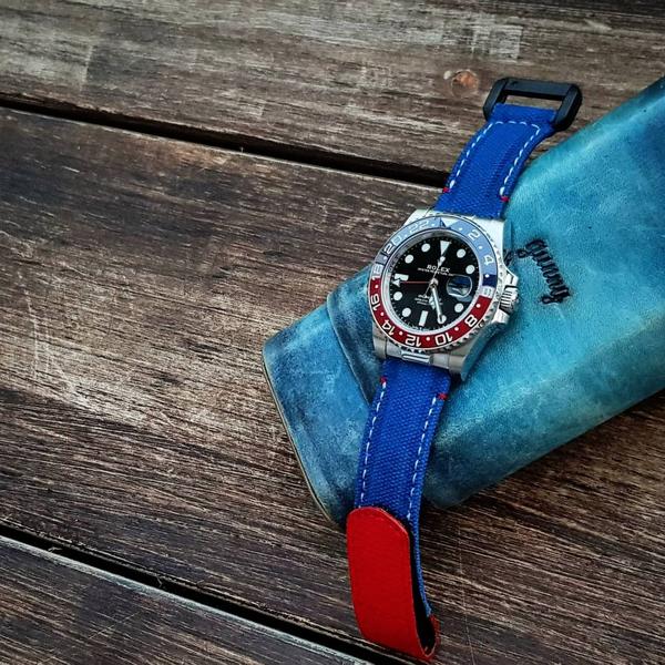 Rolex Strap Velcro Canvas Pepsi Padded by GunnyStraps